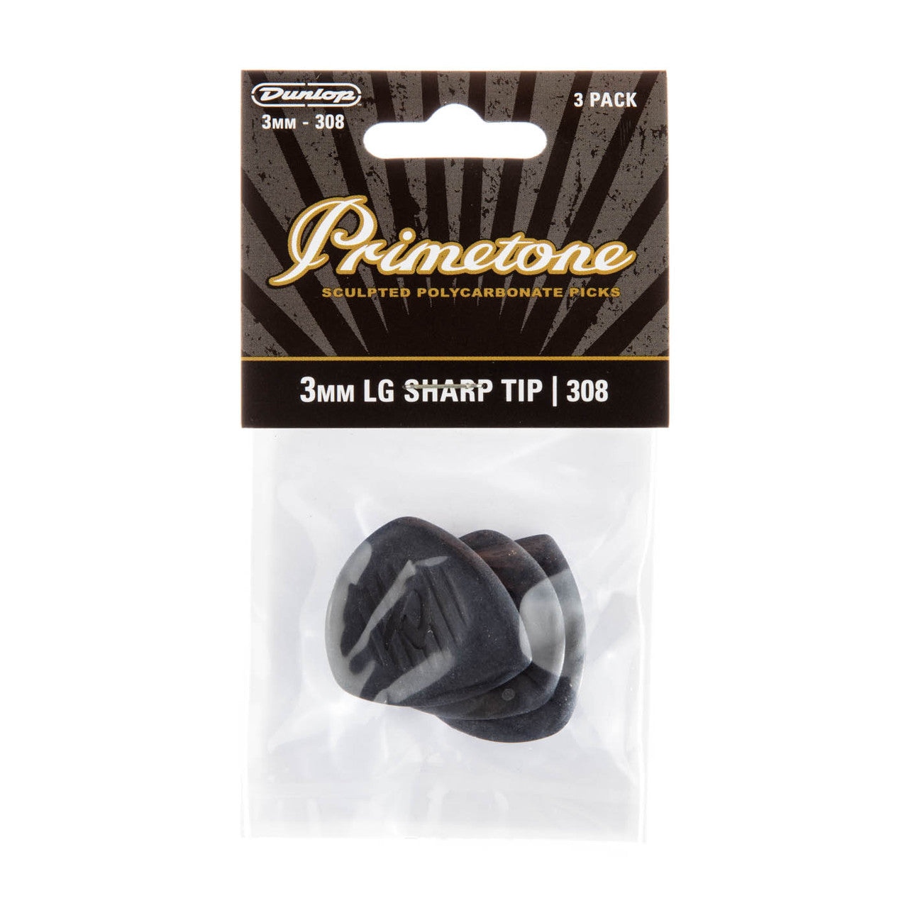Dunlop Primetone 3mm Large Sharp Tip 308 - 3 pack