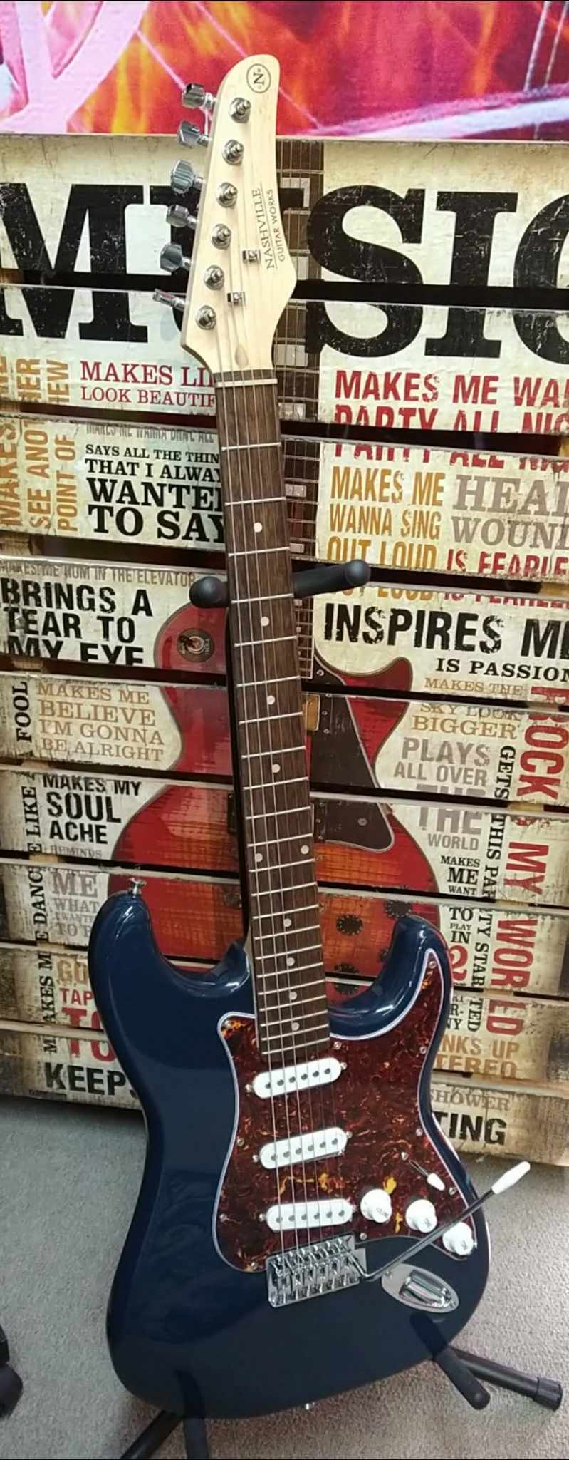 Nashville Guitar Works S-style Blue w/ Tortoise Shell Pickguard