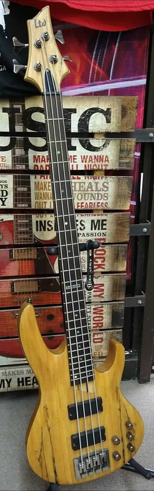 LTD B-204 SM Bass Guitar – Play it, Feel it, Love it (Used, but Still Stunning) Spalted Maple, Natural Satin