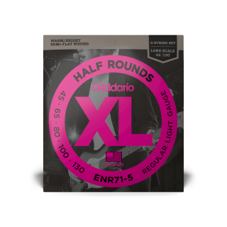 D'Addario ENR71-5 Half Rounds Light Bass Strings 45-130 5-String, Long Scale, XL Half Rounds Bass Strings ENR71-5