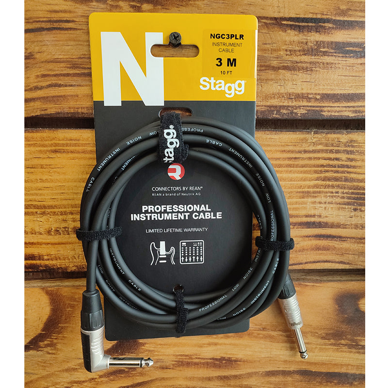 Stagg 10' - 3M 1/4" Guitar Cable Right Angle & Straight Plugs