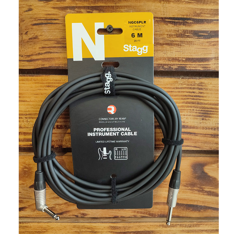 Stagg 20' - 6M 1/4" Guitar Cable Right Angle & Straight Plugs