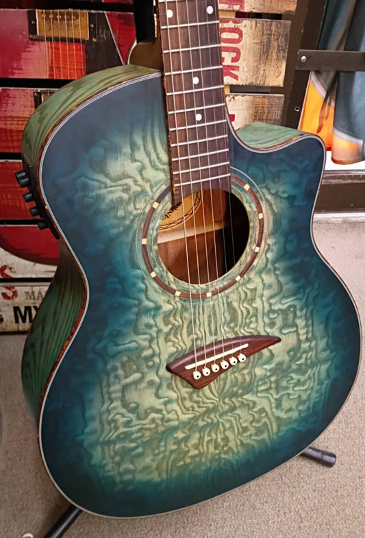 Dean EQA TBLS - Quilt Ash Top - Acoustic Electric Guitar - Transparent Blue Satin