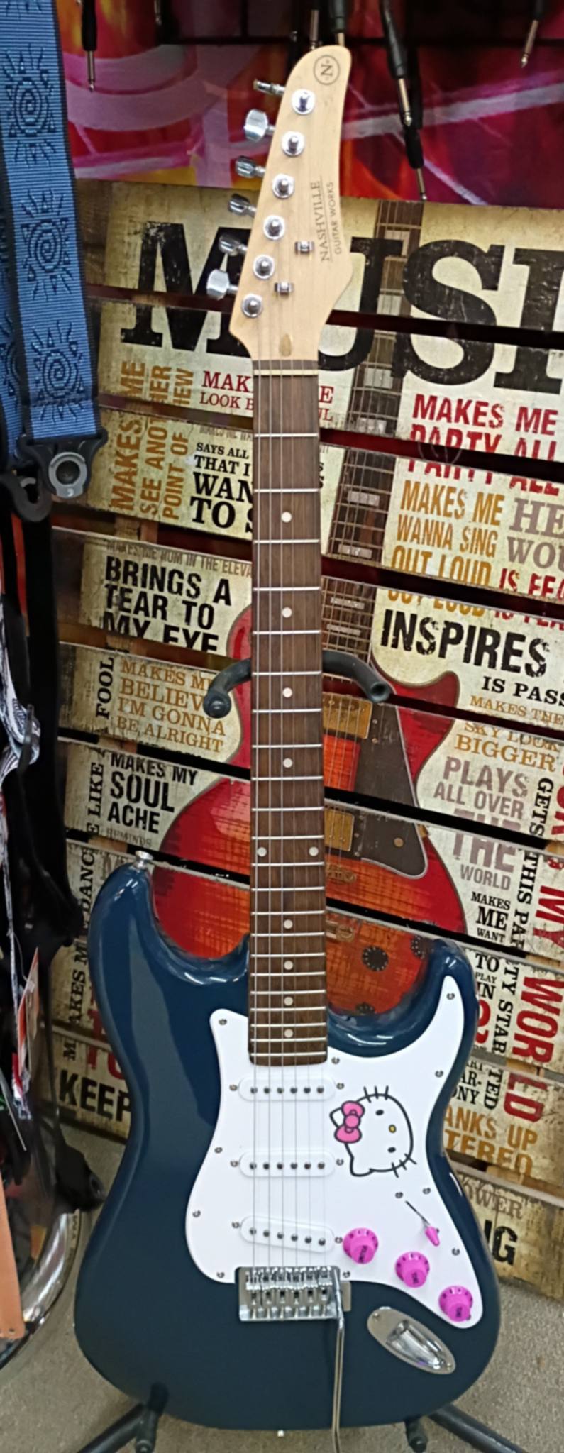 Hello Kitty Motif – Strat Style – Rare "Namaste!" Hello Kitty Pez Dispenser and Gig Bag Included! NGW 135B - Big Fun - Serious Tone