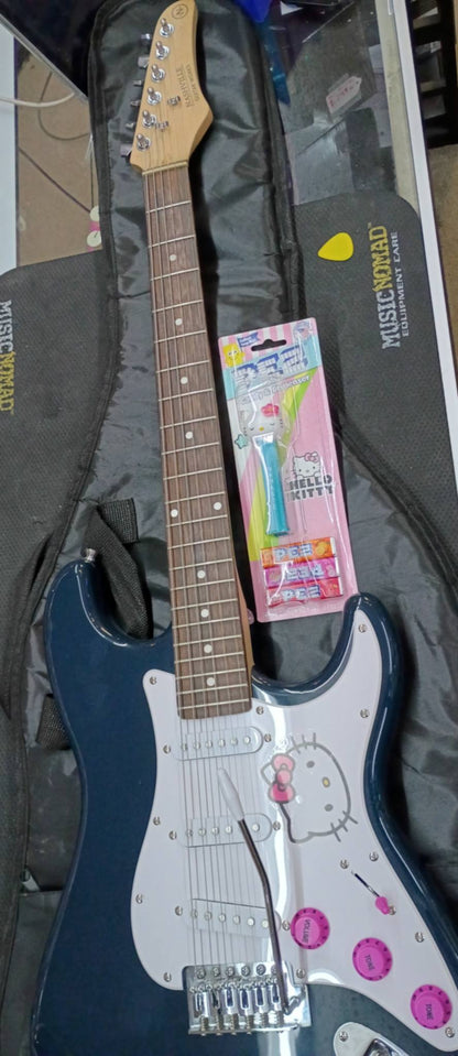 Hello Kitty Motif – Strat Style – Rare "Namaste!" Hello Kitty Pez Dispenser and Gig Bag Included! NGW 135B - Big Fun - Serious Tone