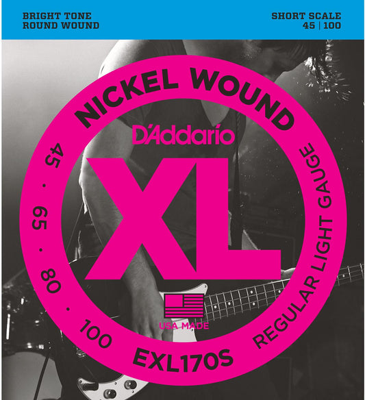 D'Addario EXL170S Nickel Wound Bass Guitar Strings - .045-.100 Regular Light, Short Scale