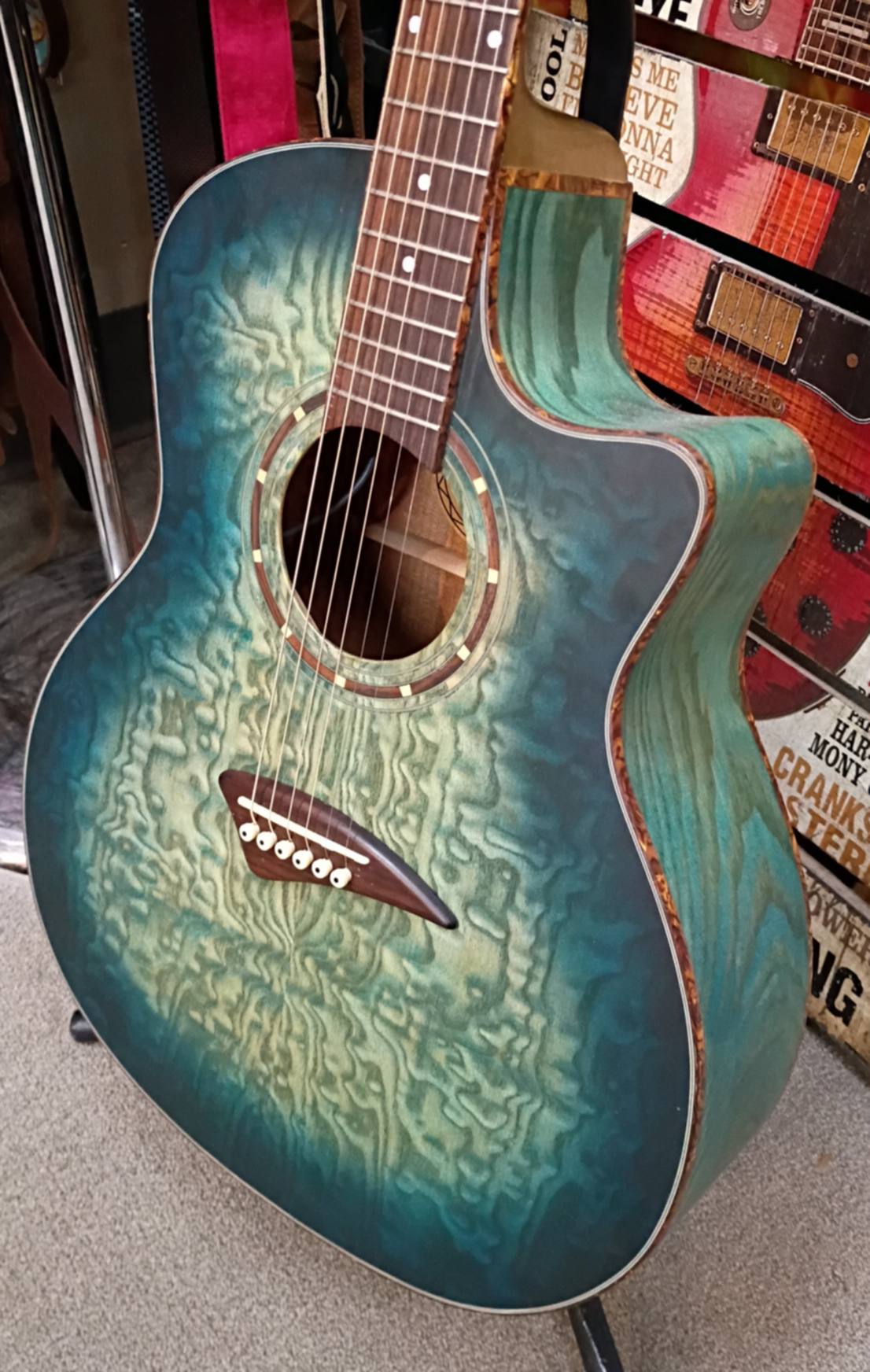 Dean EQA TBLS - Quilt Ash Top - Acoustic Electric Guitar - Transparent Blue Satin
