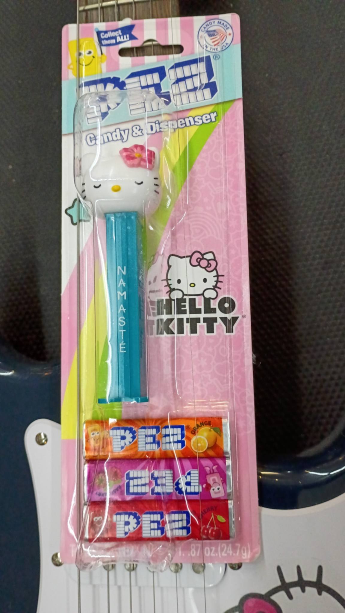 Hello Kitty Motif – Strat Style – Rare "Namaste!" Hello Kitty Pez Dispenser and Gig Bag Included! NGW 135B - Big Fun - Serious Tone